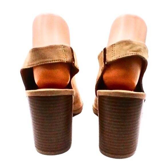 Dexflex Women Peep Toe High Block Heel Sandal Size 8 Boho Chic Vegan Textile Tan - Picture 4 of 7